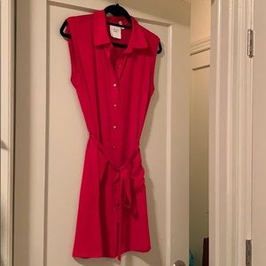 Red button down dress with tie